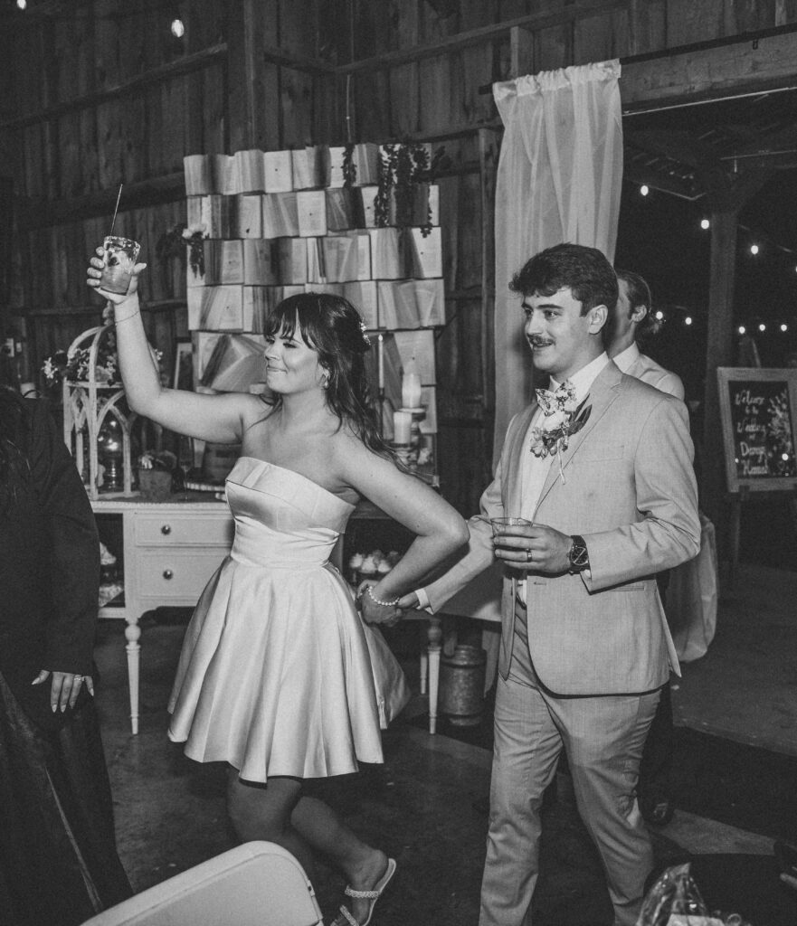 The bride and groom enter the wedding 