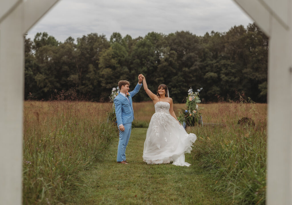 The bride and groom dance at a Vintage Valley Wedding. 