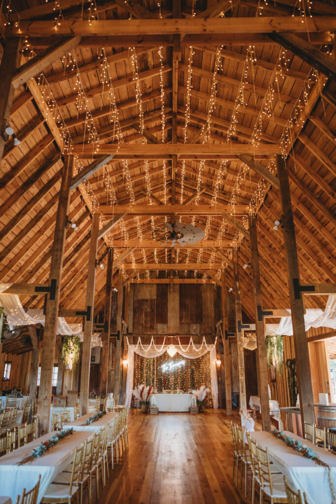 An indoor photo of the barn at The Barn on Unity Farm, a West Virginia Wedding Venue. 