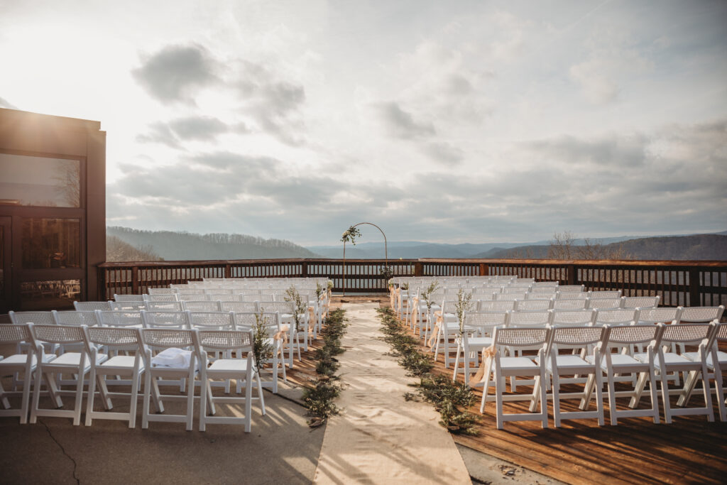 The back deck of McKeever Lodge at Pipestem Resort State Park, a West Virginia Wedding Venue. 